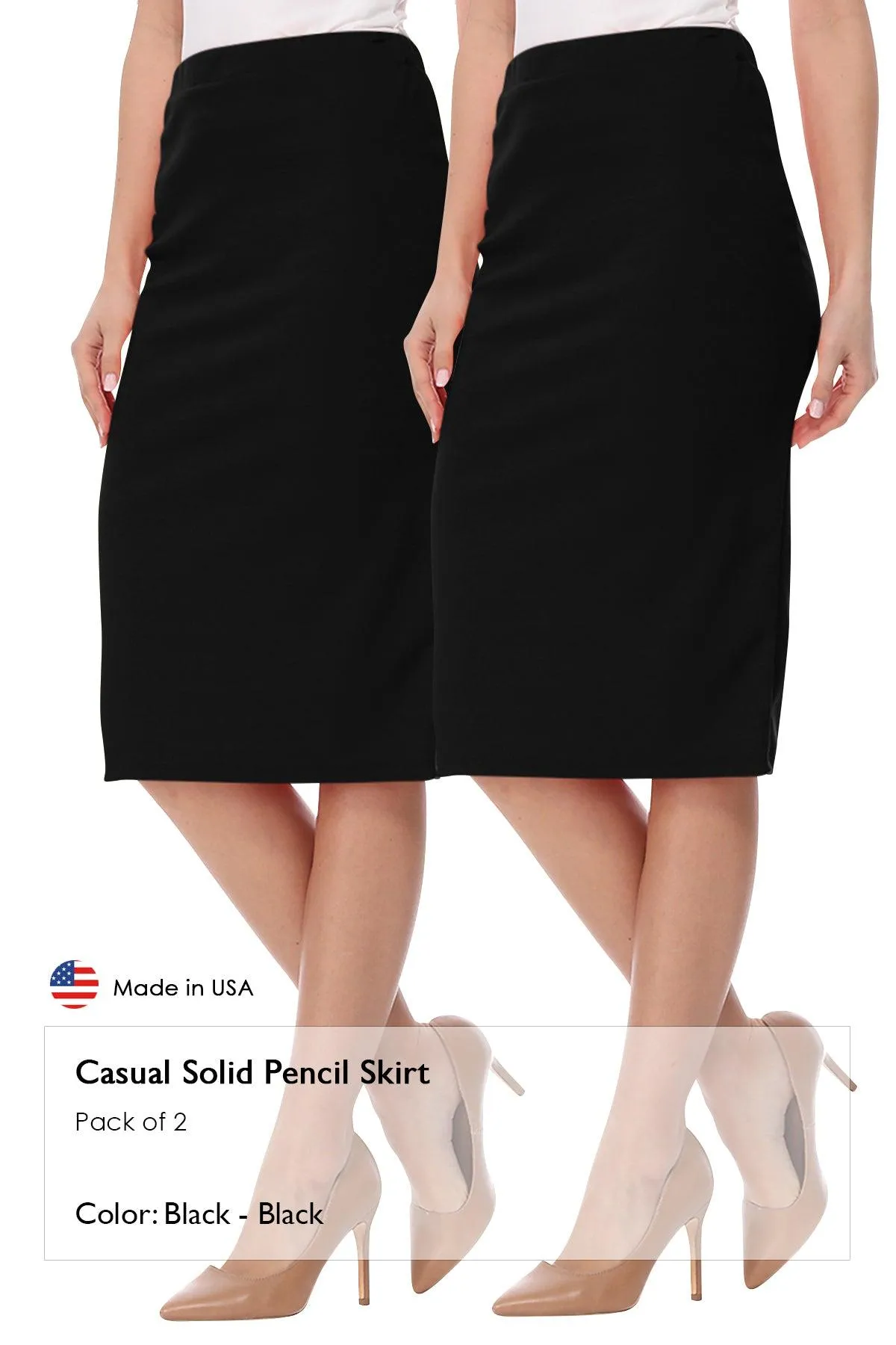 Women's Casual High Waist Stretch Pencil Skirt(Pack of 2)