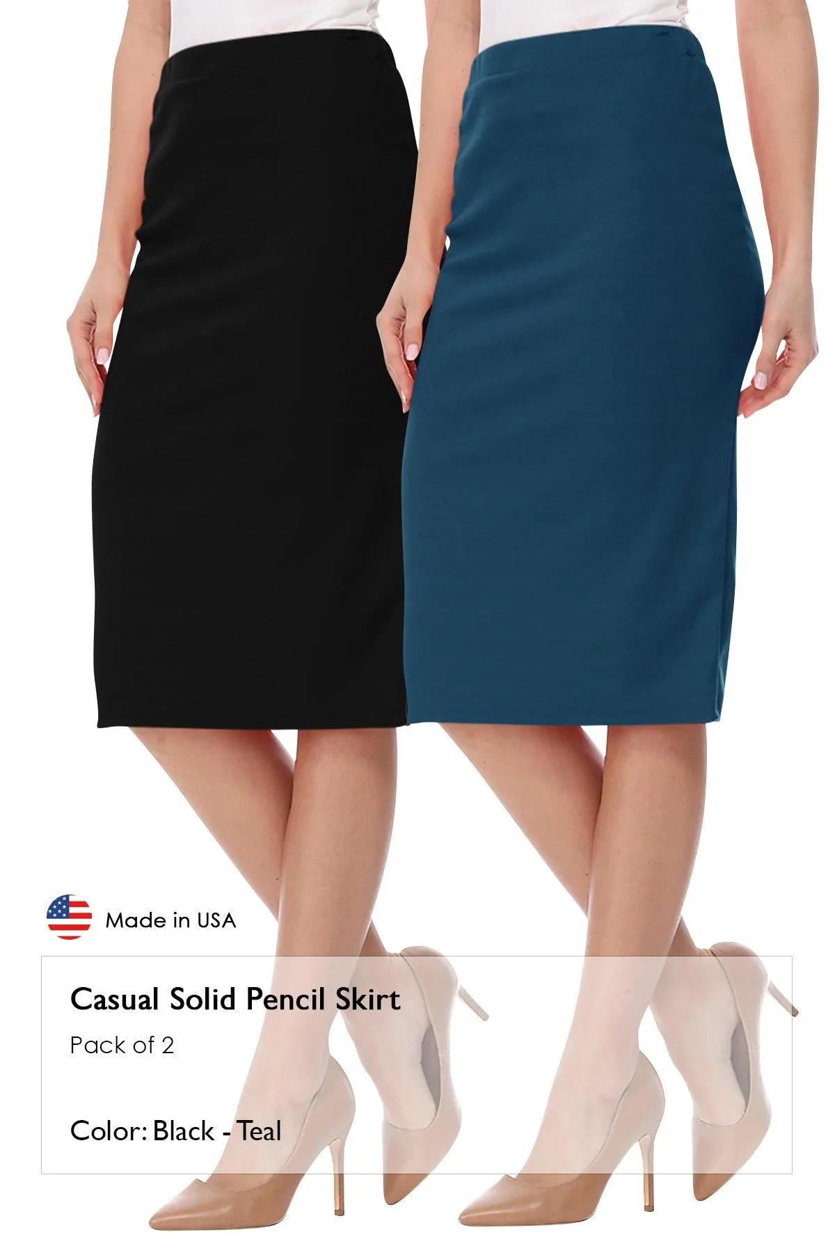 Women's Casual High Waist Stretch Pencil Skirt(Pack of 2)