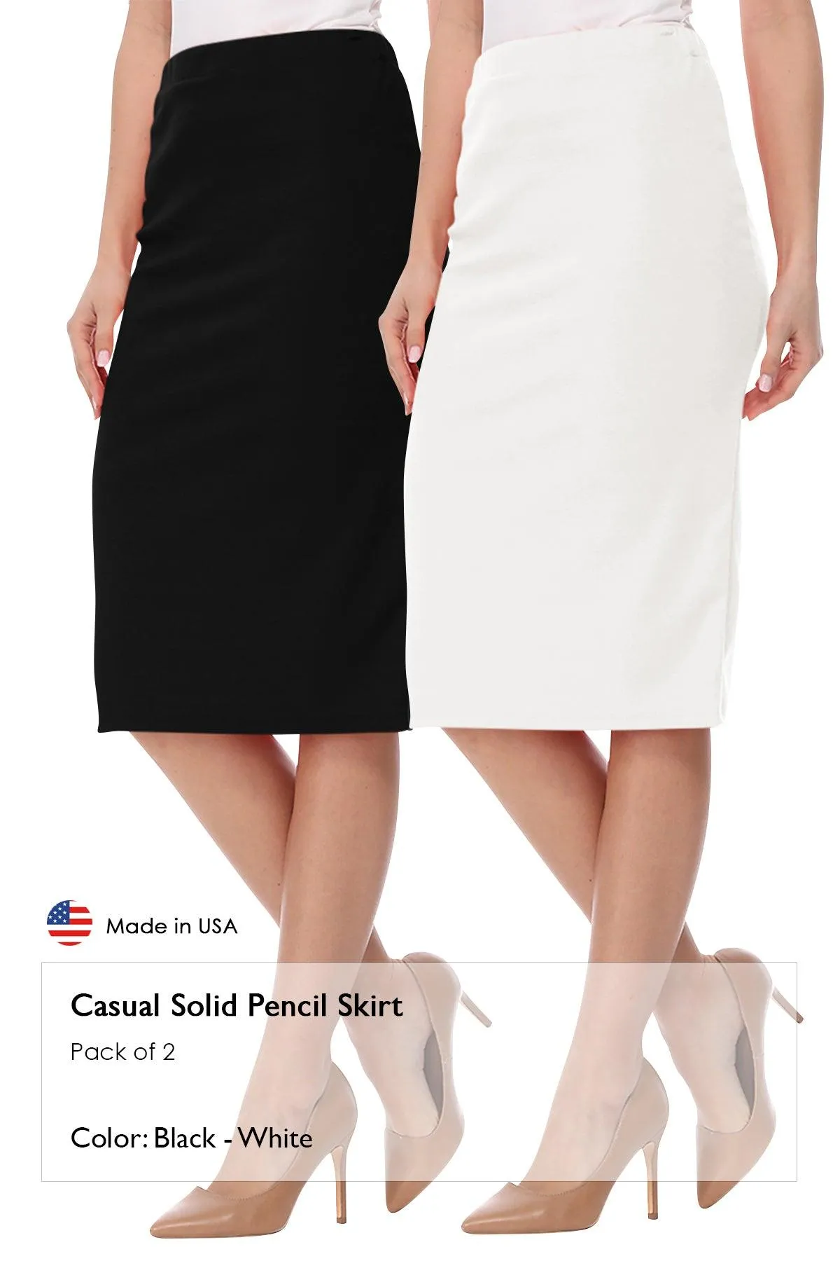 Women's Casual High Waist Stretch Pencil Skirt(Pack of 2)