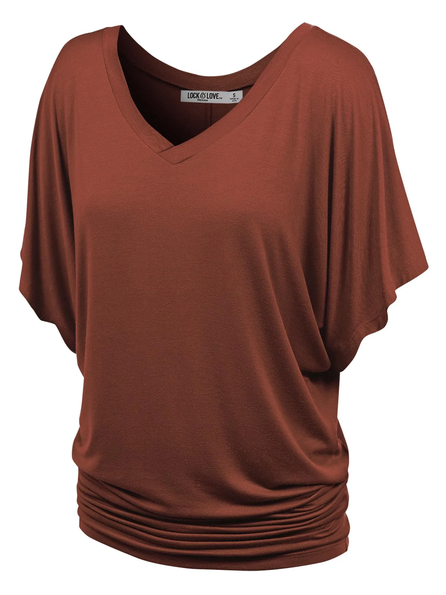 Women's Solid Short Sleeve V Neck Dolman Top