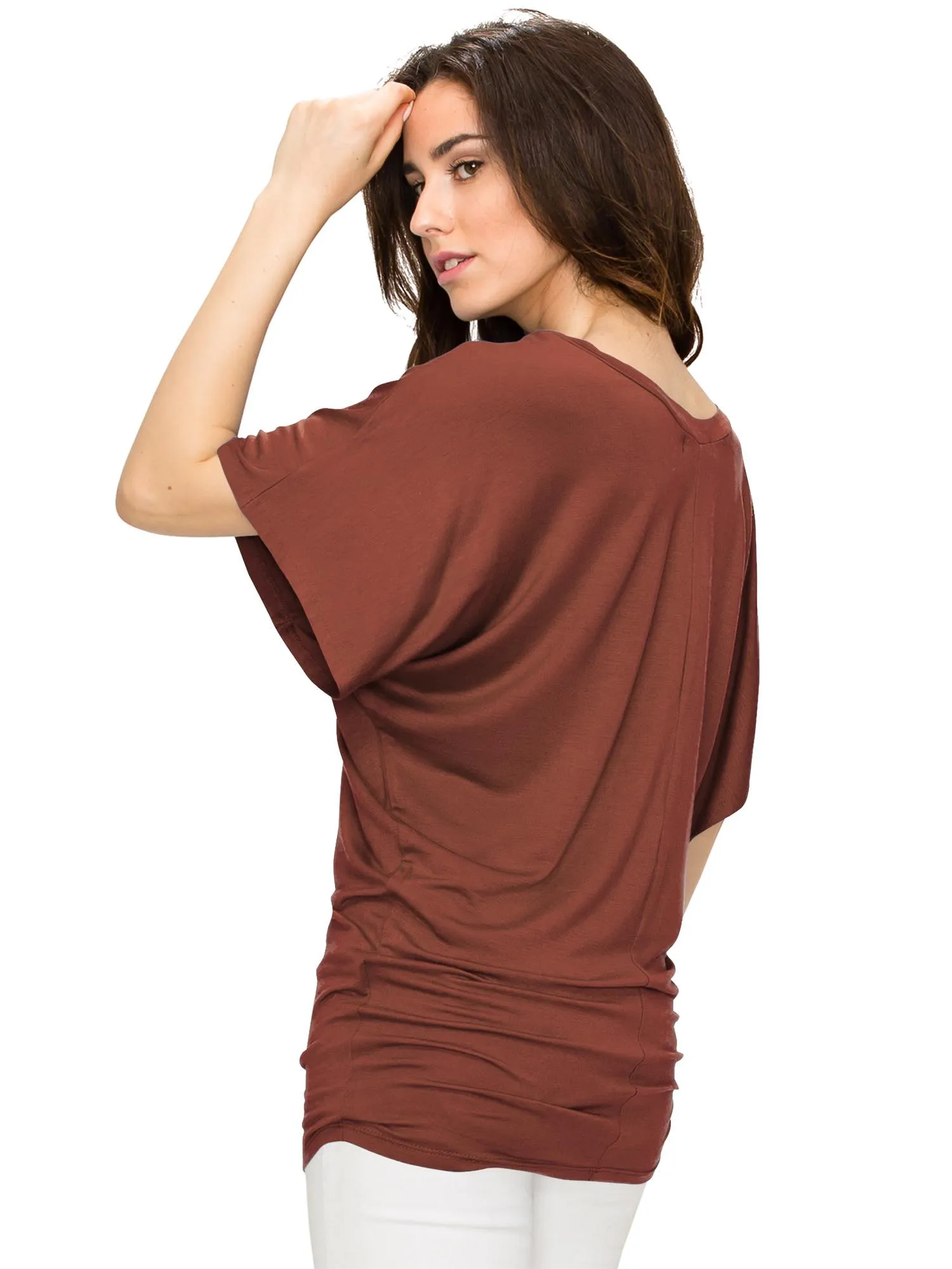 Women's Solid Short Sleeve V Neck Dolman Top