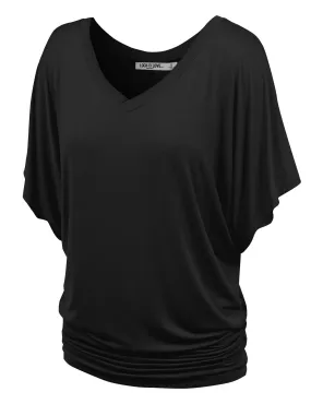 Women's Solid Short Sleeve V Neck Dolman Top