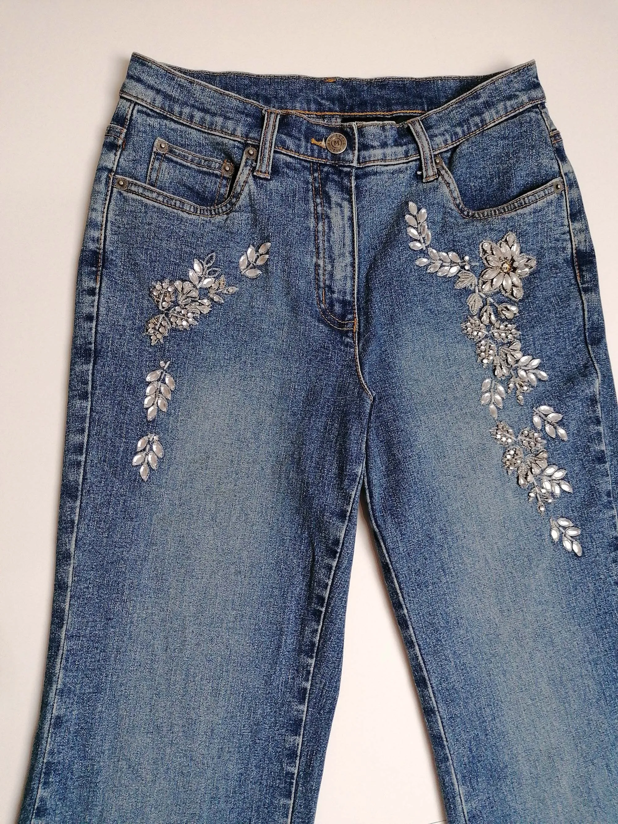 Y2K MADELEINE Embroidery Jeans - size M - 36/UK 10